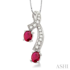 5x4 MM Oval Cut Ruby and 1/6 ctw Round Cut Diamond Precious Pendant in 14K White Gold with Chain