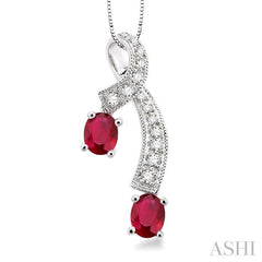5x4 MM Oval Cut Ruby and 1/6 ctw Round Cut Diamond Precious Pendant in 14K White Gold with Chain
