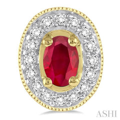 5x3 MM Oval Cut Ruby and 1/4 Ctw Round Cut Diamond Earrings in 14K Yellow Gold
