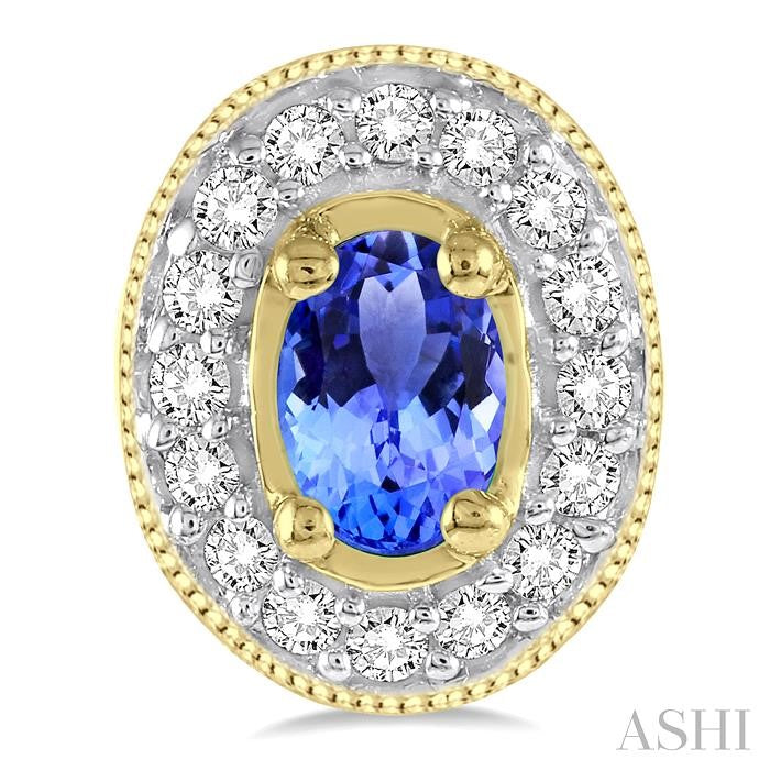 5x3mm Oval Cut Tanzanite and 1/4 Ctw Round Cut Diamond Earrings in 14K Yellow Gold
