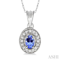6x4 MM Oval Cut Tanzanite and 1/5 ctw Round Cut Diamond Pendant in 14K White Gold with Chain
