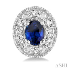 4x3 MM Oval Shaped Sapphire and 1/10 Ctw Round Cut Diamond Earrings in 14K White Gold