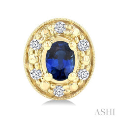 4x3 MM Oval Shaped Sapphire and 1/10 Ctw Round Cut Diamond Earrings in 14K Yellow Gold