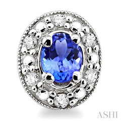 4x3 MM Oval Shaped Tanzanite and 1/10 Ctw Round Cut Diamond Earrings in 14K White Gold