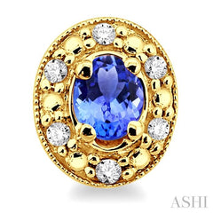 4x3 MM Oval Shaped Tanzanite and 1/10 Ctw Single Cut Diamond Earrings in 14K Yellow Gold