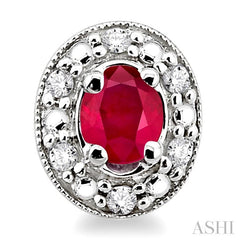 4x3 MM Oval Shaped Ruby and 1/10 Ctw Round Cut Diamond Earrings in 10K White Gold