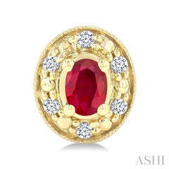 4x3 MM Oval Shaped Ruby and 1/10 Ctw Round Cut Diamond Earrings in 10K Yellow Gold