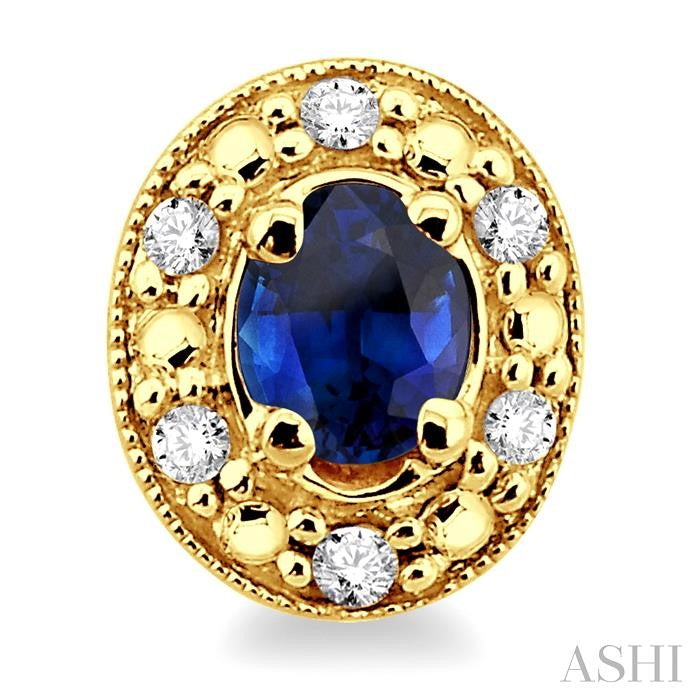 4x3 MM Oval Shaped Sapphire and 1/10 Ctw Single Cut Diamond Earrings in 10K Yellow Gold