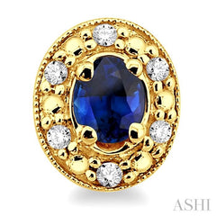 4x3 MM Oval Shaped Sapphire and 1/10 Ctw Single Cut Diamond Earrings in 10K Yellow Gold