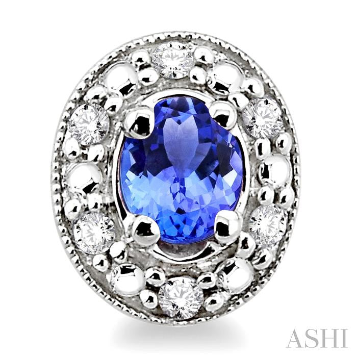 4x3 MM Oval Shaped Tanzanite and 1/10 Ctw Round Cut Diamond Earrings in 10K White Gold
