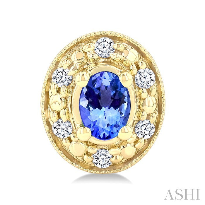 4x3 MM Oval Shaped Tanzanite and 1/10 Ctw Round Cut Diamond Earrings in 10K Yellow Gold