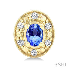 4x3 MM Oval Shaped Tanzanite and 1/10 Ctw Round Cut Diamond Earrings in 10K Yellow Gold