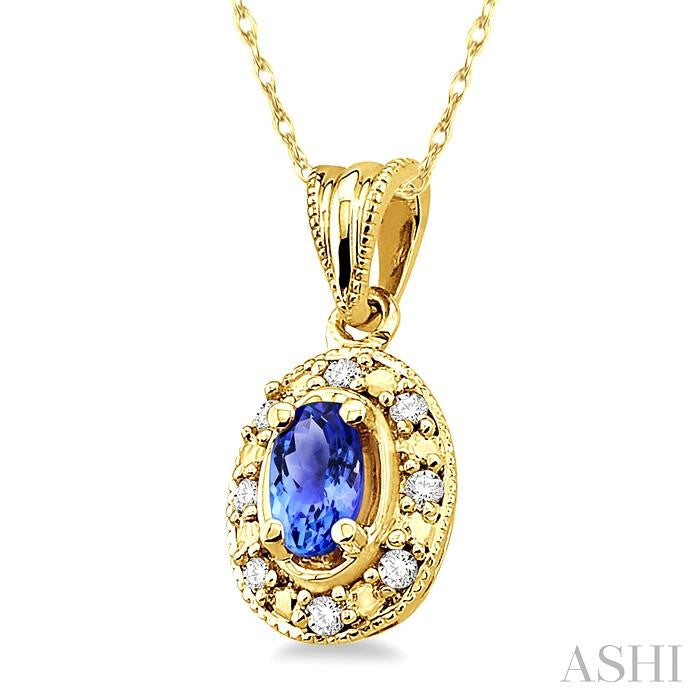 5x3 MM Oval Shape Tanzanite and 1/20 ctw Single Cut Diamond Pendant in 14K Yellow Gold with Chain