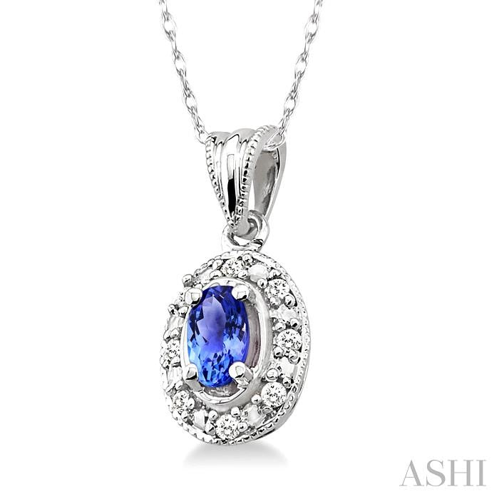 5x3 MM Oval Shape Tanzanite and 1/20 ctw Single Cut Diamond Pendant in 10K White Gold with Chain