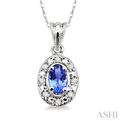 5x3 MM Oval Shape Tanzanite and 1/20 ctw Single Cut Diamond Pendant in 10K White Gold with Chain