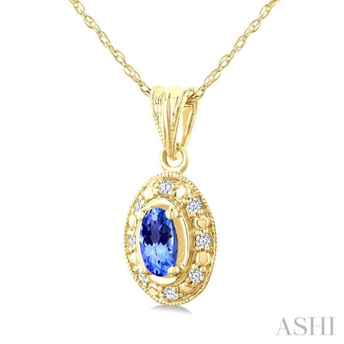 5x3 MM Oval Shape Tanzanite and 1/20 Ctw Round Cut Diamond Pendant in 10K Yellow Gold with Chain