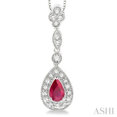 6x4 MM Pear Shape Ruby and 1/4 ctw Round Cut Diamond Pendant in 14K White Gold with Chain