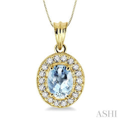 8x6 MM Oval Cut Aquamarine and 1/3 ctw Round Cut Diamond Pendant in 14K Yellow Gold with Chain