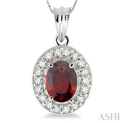 8x6 MM Oval Cut Garnet and 1/3 ctw Round Cut Diamond Pendant in 14K White Gold with Chain