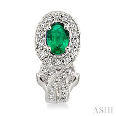 6x4 MM Oval Cut Emerald and 1 Ctw Round Cut Diamond Precious Earrings in 14K White Gold
