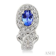 6x4 MM Oval Cut Tanzanite and 1 Ctw Round Cut Diamond Precious Earrings in 14K White Gold