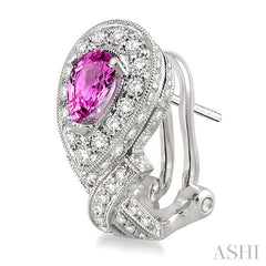 6x4 MM Pear Shape Pink Sapphire and 1 Ctw Round Cut Diamond Precious Earrings in 14K White Gold