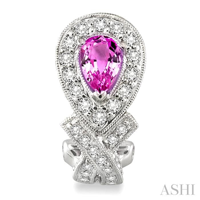 6x4 MM Pear Shape Pink Sapphire and 1 Ctw Round Cut Diamond Precious Earrings in 14K White Gold