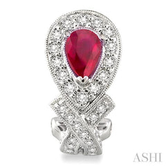 6x4 MM Pear Shape Ruby and 1 Ctw Round Cut Diamond Precious Earrings in 14K White Gold