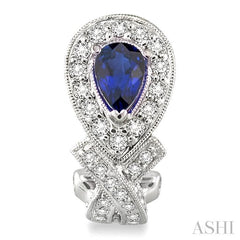 6x4 MM Pear Shape Sapphire and 1 Ctw Round Cut Diamond Precious Earrings in 14K White Gold
