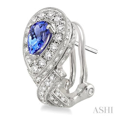 6x4 MM Pear Shape Tanzanite and 1 Ctw Round Cut Diamond Precious Earrings in 14K White Gold