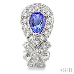 6x4 MM Pear Shape Tanzanite and 1 Ctw Round Cut Diamond Precious Earrings in 14K White Gold