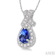 7x5 MM Pear Shape Tanzanite and 1/2 Ctw Round Diamond Precious Pendant in 14K White Gold with chain