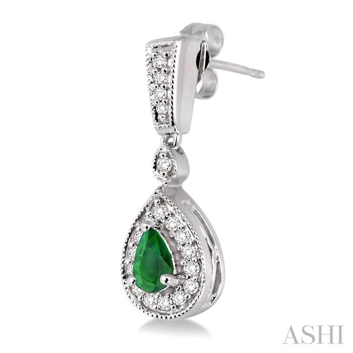 5x3 MM Pear Shape Emerald and 1/3 Ctw Round Cut Diamond Earrings in 14K White Gold