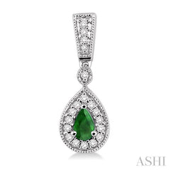 5x3 MM Pear Shape Emerald and 1/3 Ctw Round Cut Diamond Earrings in 14K White Gold