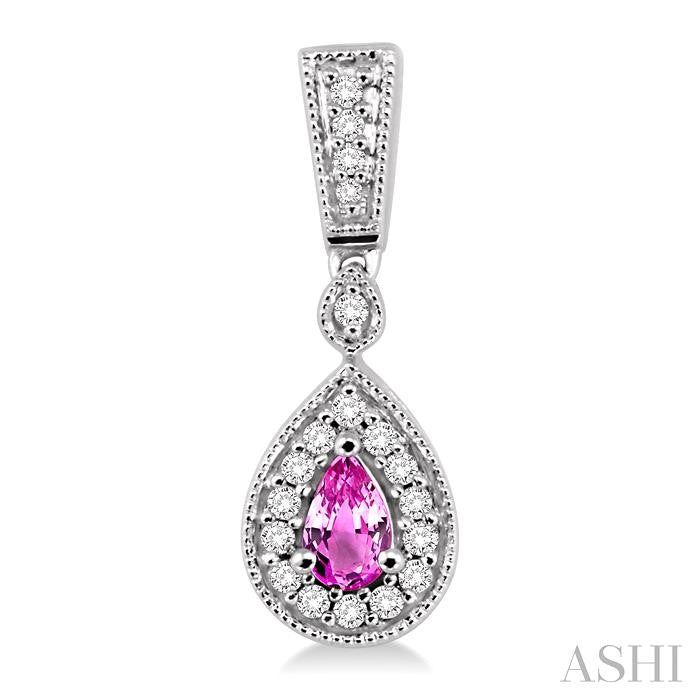 5x3 MM Pear Shape Pink Sapphire and 1/3 Ctw Round Cut Diamond Earrings in 14K White Gold