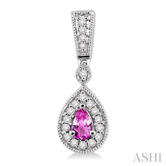 5x3 MM Pear Shape Pink Sapphire and 1/3 Ctw Round Cut Diamond Earrings in 14K White Gold
