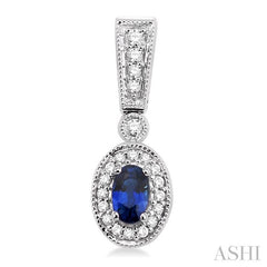 5x3 MM Oval Cut Sapphire and 1/3 Ctw Round Cut Diamond Earrings in 14K White Gold