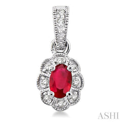 5x3 MM Oval Cut Ruby and 1/10 Ctw Round Cut Diamond Earrings in 14K White Gold