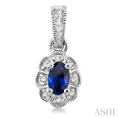 5x3 MM Oval Cut Sapphire and 1/10 Ctw Single Cut Diamond Earrings in 14K White Gold