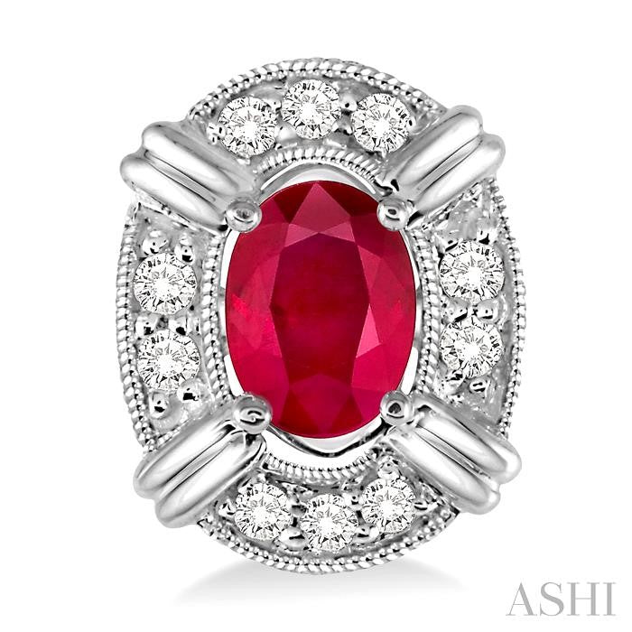 5x3 MM Oval Cut Ruby and 1/10 Ctw Round Cut Diamond Earrings in 10K White Gold