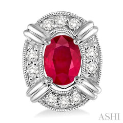 5x3 MM Oval Cut Ruby and 1/10 Ctw Round Cut Diamond Earrings in 10K White Gold