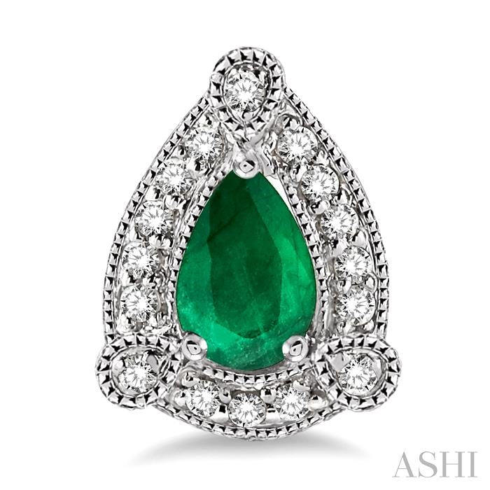 5x3 MM Pear Shape Emerald and 1/6 Ctw Round Cut Diamond Earrings in 10K White Gold