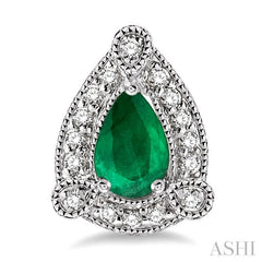 5x3 MM Pear Shape Emerald and 1/6 Ctw Round Cut Diamond Earrings in 10K White Gold
