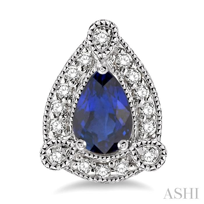 5x3 MM Pear Shape Sapphire and 1/6 Ctw Single Cut Diamond Earrings in 10K White Gold