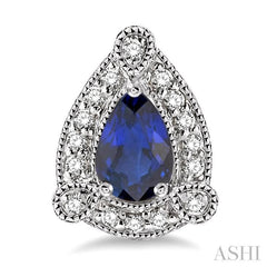 5x3 MM Pear Shape Sapphire and 1/6 Ctw Round Cut Diamond Earrings in 10K White Gold