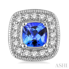 4x4 MM Cushion Shape Tanzanite and 1/5 Ctw Round Cut Diamond Earrings in 14K White Gold