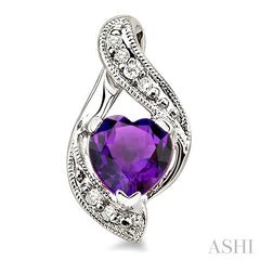 6 MM Heart Shape Amethyst and 1/20 Ctw Single Cut Diamond Semi-Precious Earrings in 14K White Gold