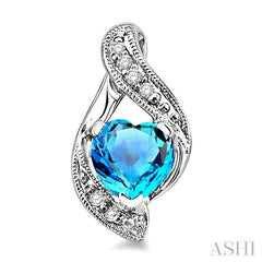 6x6 MM Heart Shape Blue Topaz and 1/20 Ctw Round Cut Diamond Semi-Precious Earrings in 14K White Gold