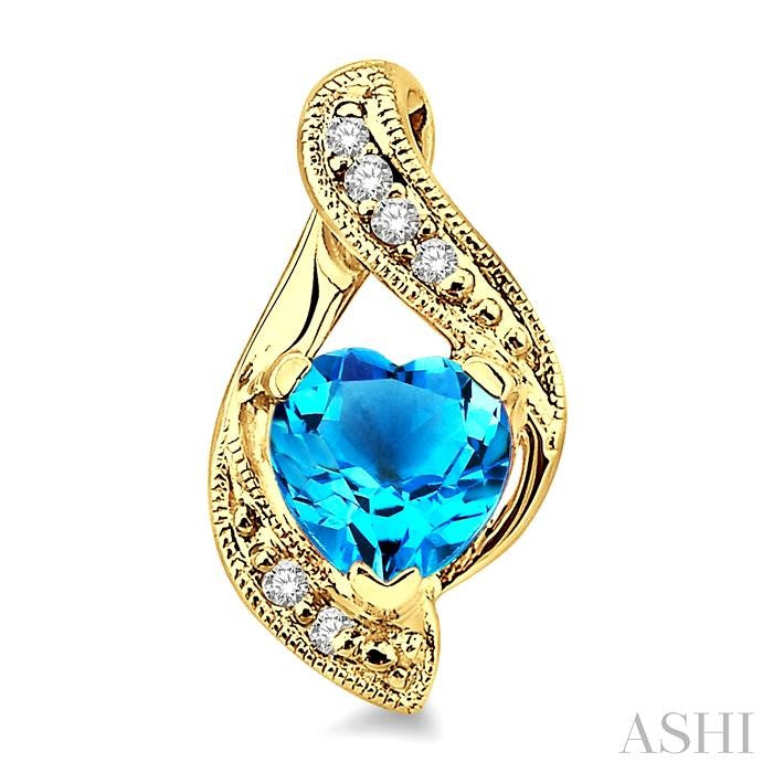 6x6 MM Heart Shape Blue Topaz and 1/20 Ctw Single Cut Diamond Semi-Precious Earrings in 14K Yellow Gold