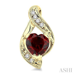 6x6 MM Heart Shape Garnet and 1/20 Ctw Single Cut Diamond Semi-Precious Earrings in 14K Yellow Gold